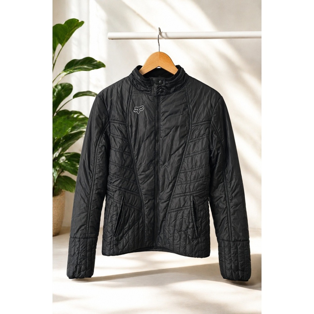 Fox Racing Quilted Moto‎ Jacket Black Lightweight Biker Y2K Streetwear Size S